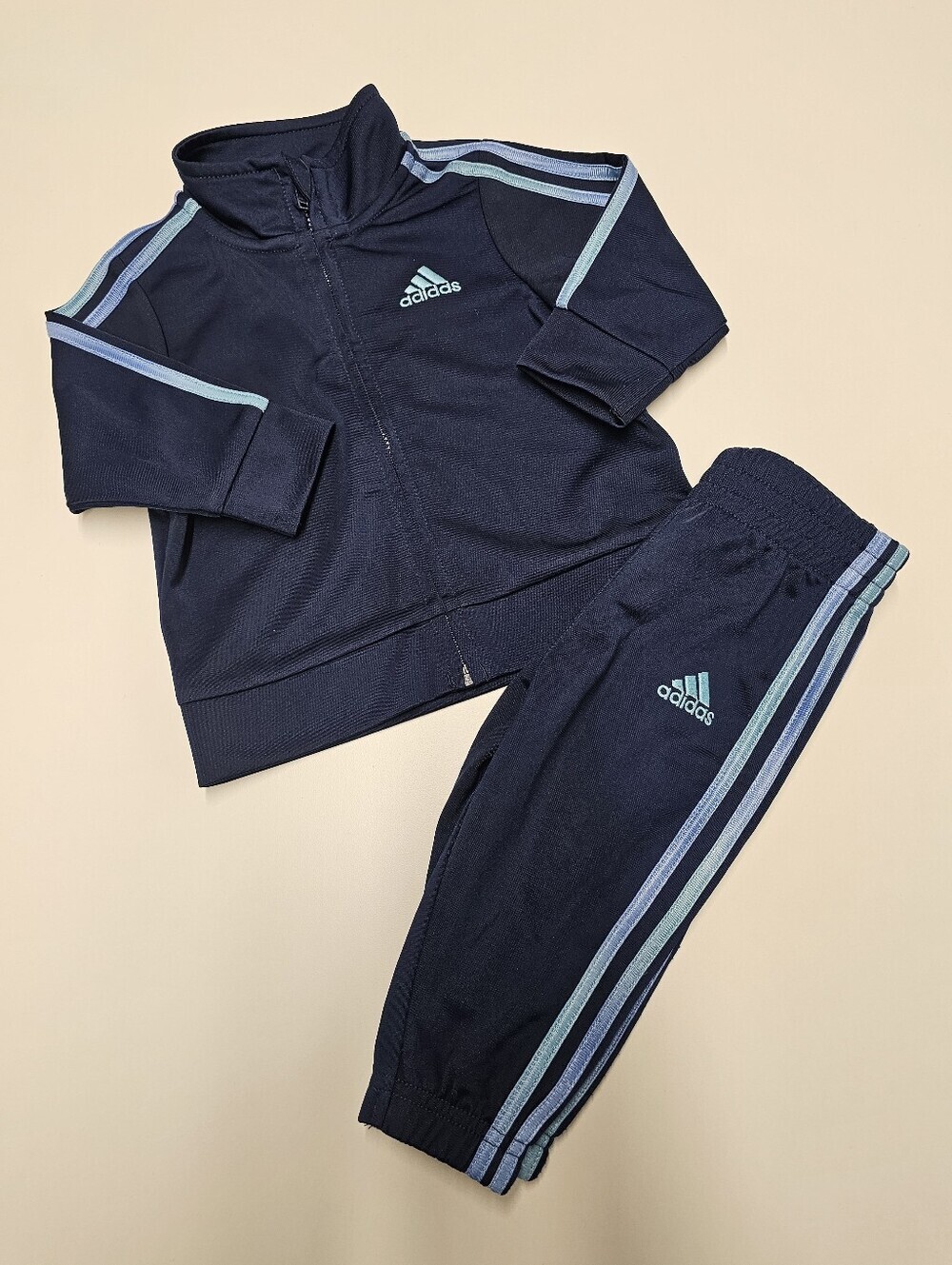 Adidas Cute Navy Track Jacket and Joggers Tracksuit with Light Blue Stripes